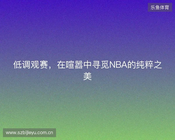 低调观赛，在喧嚣中寻觅NBA的纯粹之美